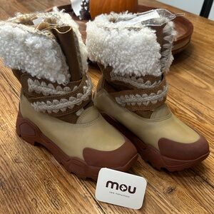 MOU Brown and Cream Winter Boots! Rare! MOU Eskimo St Moritz Scout Sheepskin 7